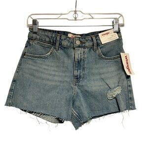 Wrangler Shorts Western 0 24 Blue High Rise Vintage 3" Distressed Denim Cutoff